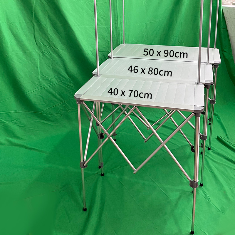 Shanghai al por mayor de aleación de aluminio de promoción Mesa 50*90 portátil plegable soporte de exhibición mesa de ensayo Tabla de inscripción mesa de empuje de piso