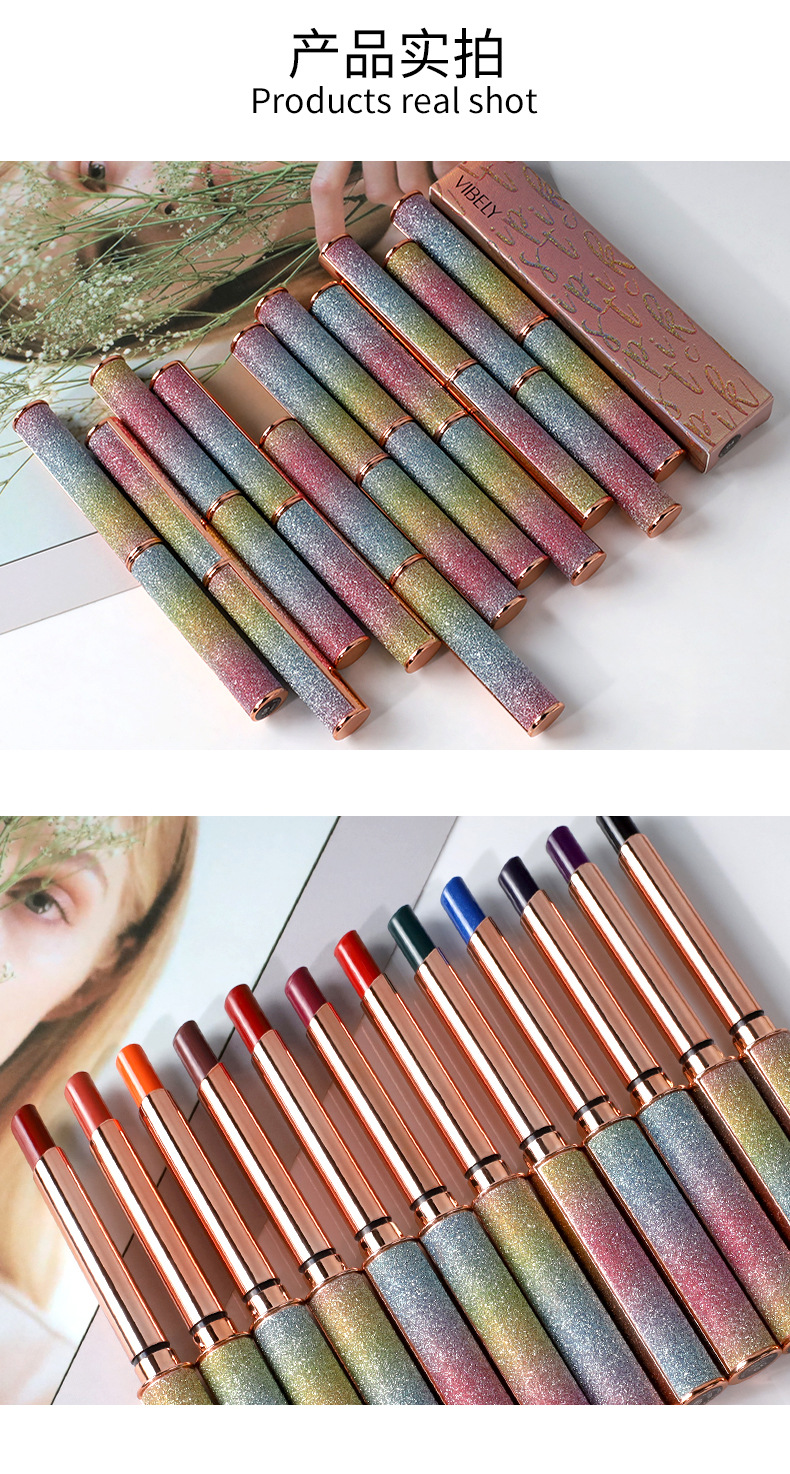 VIBELY Foreign Trade Starry Sky Shining matte Lipstick, non-stick cup, non-fading, small diamond heel Lipstick, cross-border wholesale undefined