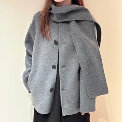 CS女装标准版型双面羊毛呢围巾式夹克外套2025秋季新品1293753001