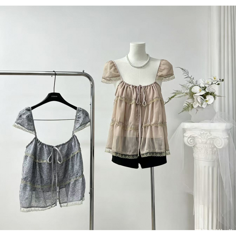 Chestnut Cocoa Bankelili Color-Enhanced'Penhaligon' Ruffled Lace Small Flutter Sleeves Square Neck Halter Top Chestnut Cocoa Bankelili Color-Enhanced'Penhaligon' Ruffled Lace Small Flutter Sleeves Square Neck Halter Top