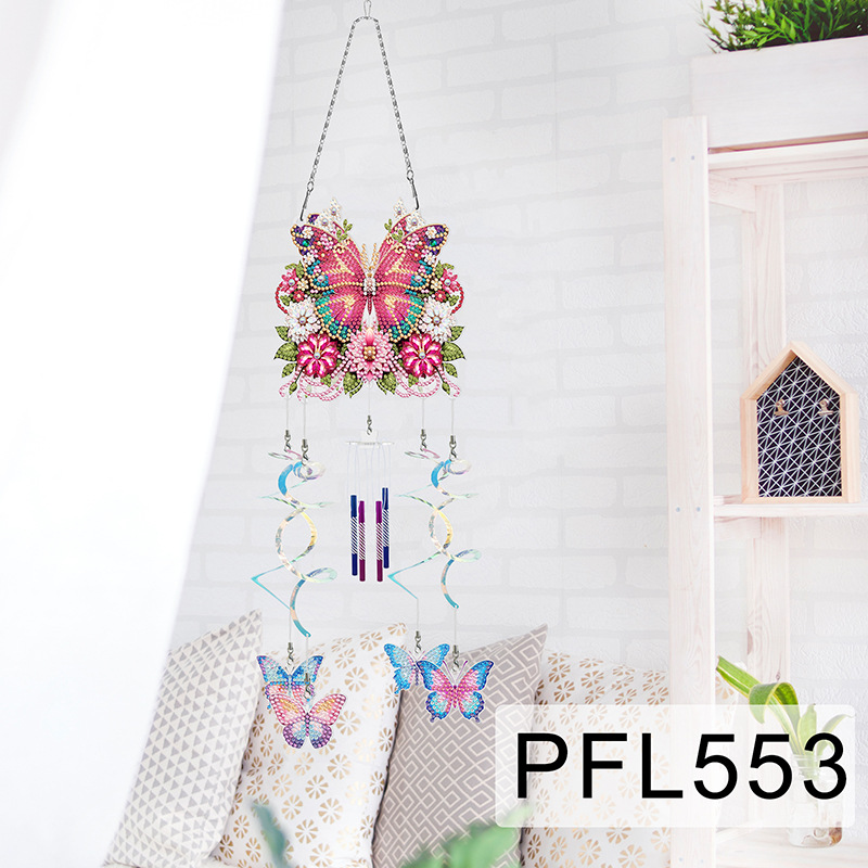 Fábrica directa pintura de diamantes alrededor de flores y pájaros dibujos animados colgando placa decorativa campana de viento transfronteriza atrapadora de sueños decoración interior de pintura de diamantes