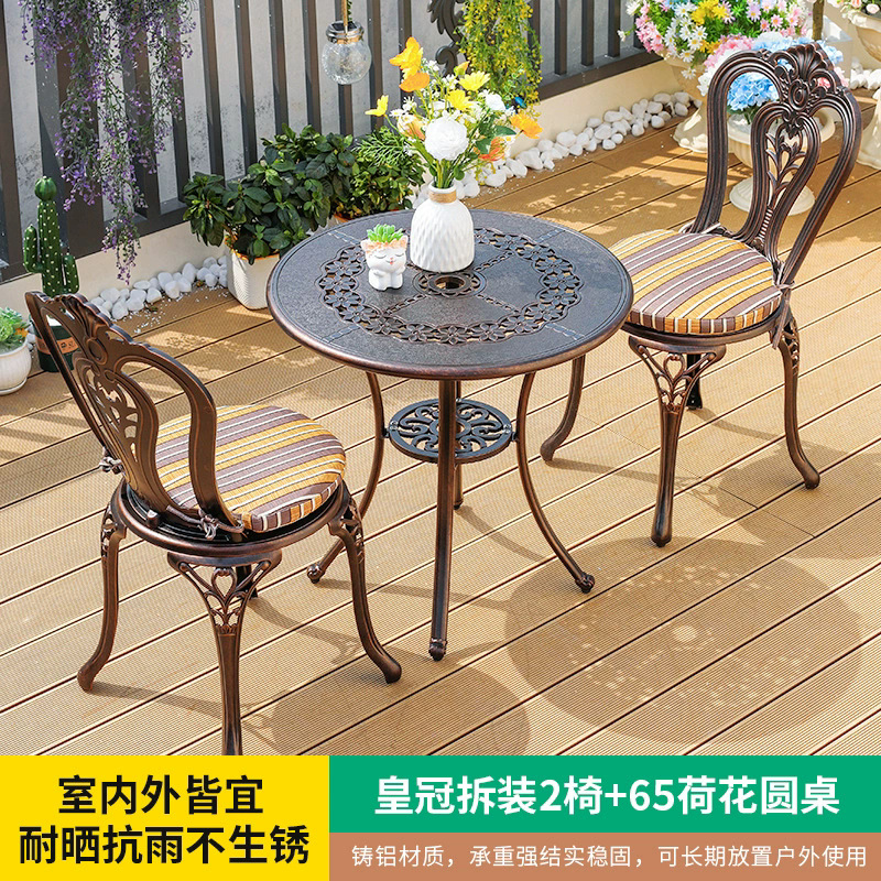 Mesas y sillas de aluminio fundido al aire libre, balcones, mesas y sillas pequeñas, patios, jardines, mesas y sillas, combinación de mesas y sillas impermeables y protectores solares para el hogar
