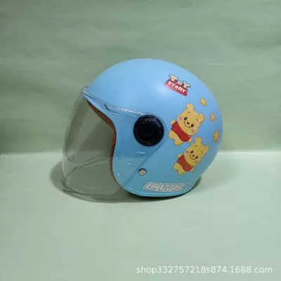 3C certification children's helmet boys and girls electric car winter warm battery motorcycle safety helmet children's half helmet (Motosiklet kaskı (dəbilqə)) - blue-winnie-the-pooh-transparent-long-mirror