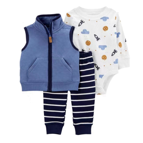 Children's Spring and Autumn Season Cross-border Dropshipping Baby Hooded Jacket Pants Long-sleeve Romper Set of 3