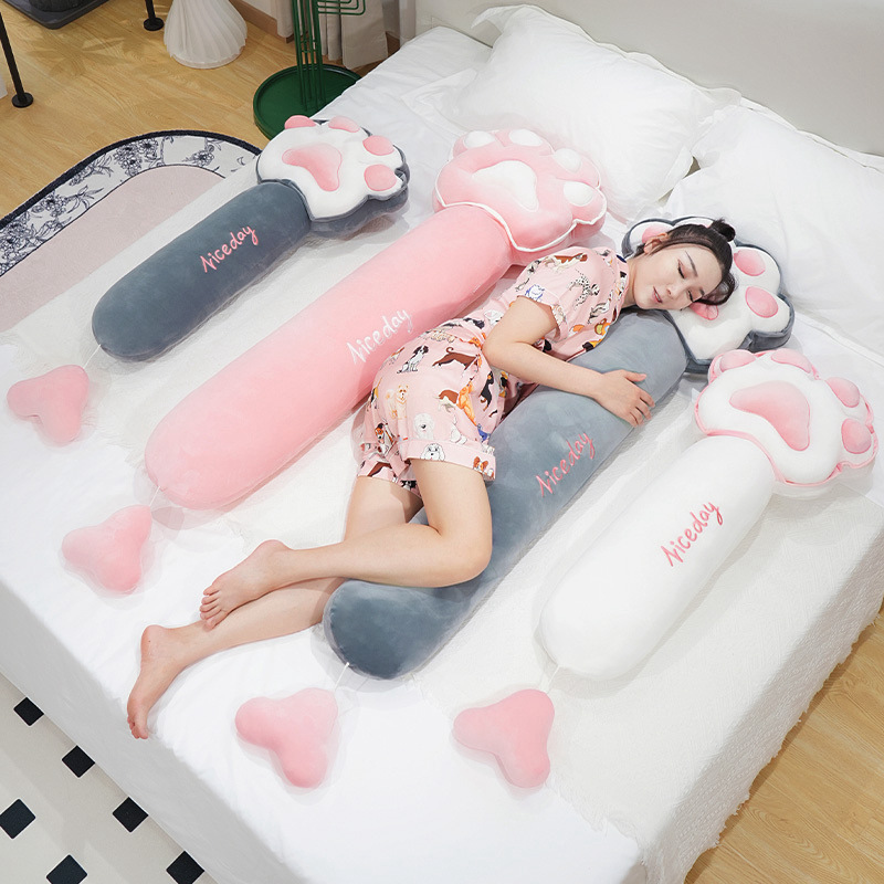 女生睡觉专用猫爪长条抱枕头可爱床上侧睡孕妇夹腿可拆洗床头靠垫
