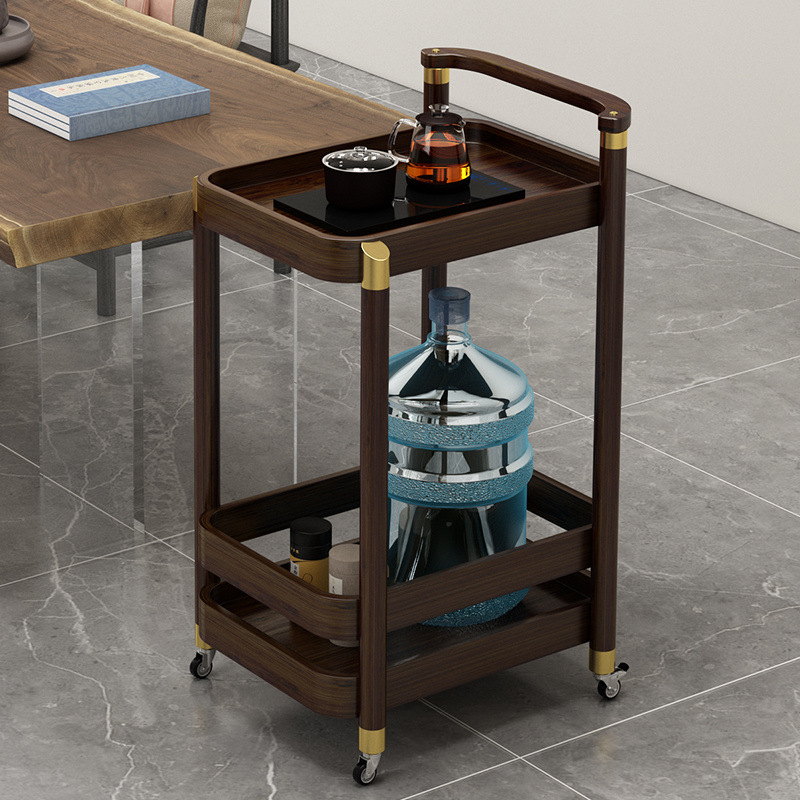 Mesa de té móvil, carrito móvil, mesa de té cuadrada ovalada redonda multicapa, varios lados de bambú, nuevo estilo chino