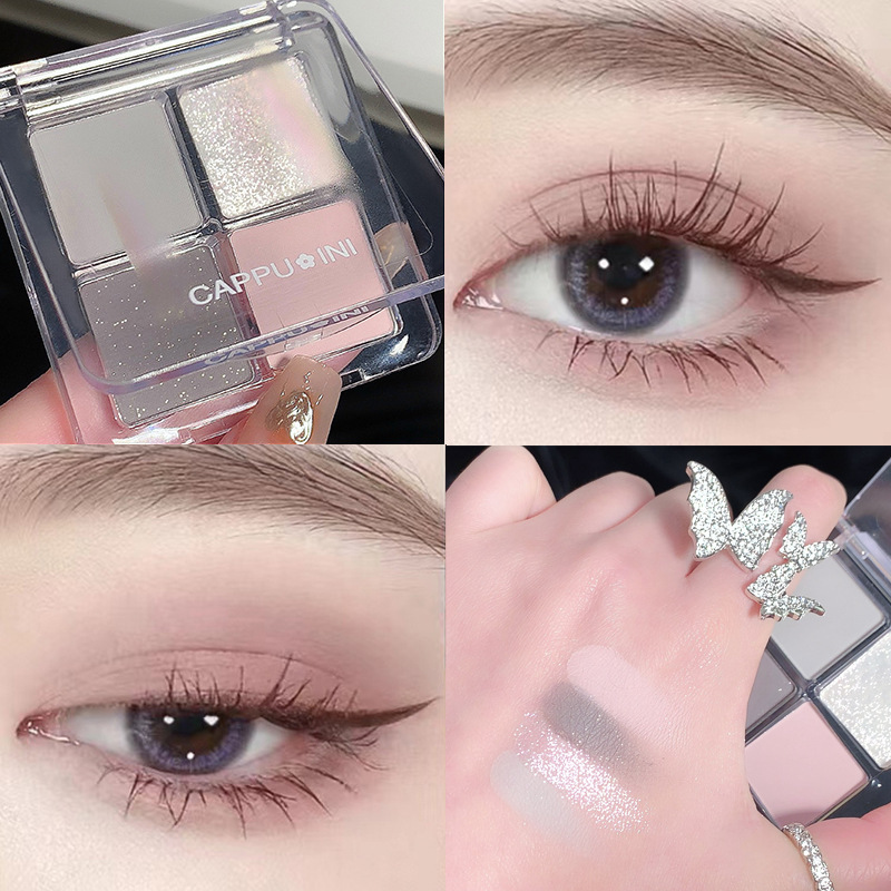 Cappuvini Sombra de ojos de cuatro colores Sombra de ojos de alto valor para principiantes, color tierra, paleta de sombras de ojos de maquillaje ligero diario
