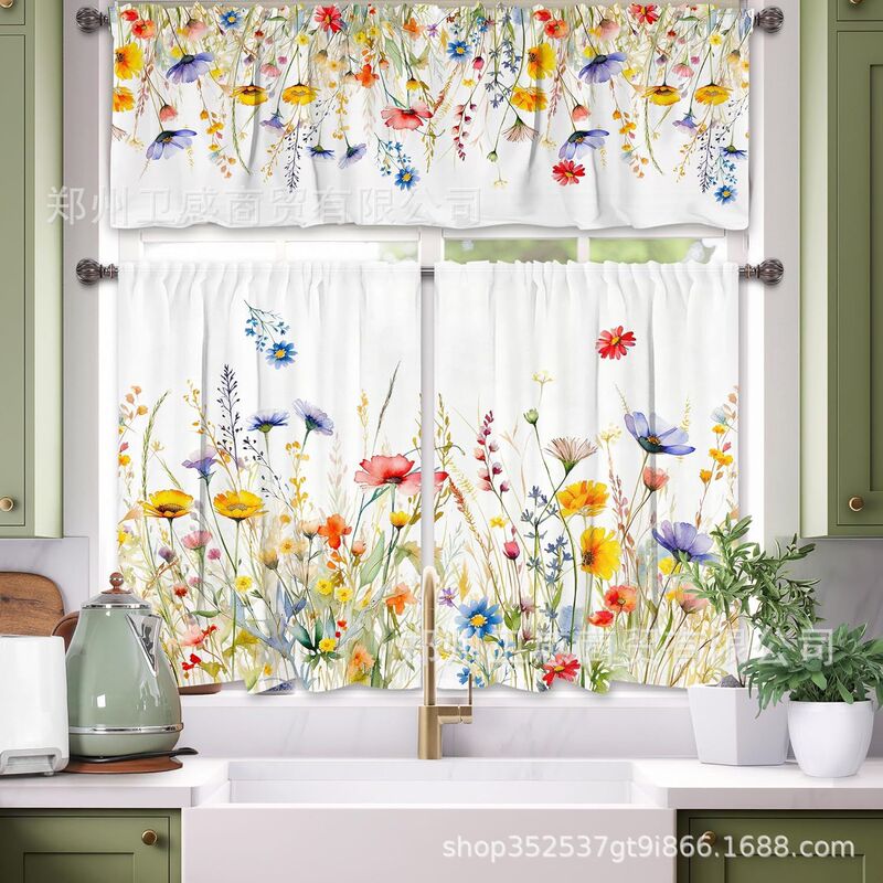 Cross-Border Amazon Eucalyptus Leaf Curtains Sage Green Watercolor Kitchen Bathroom Decorative Curtains Polyester No Drilling Required Cross-Border Amazon Eucalyptus Leaf Curtains Sage Green Watercolor Kitchen Bathroom Decorative Curtains Polyester No Drilling Required