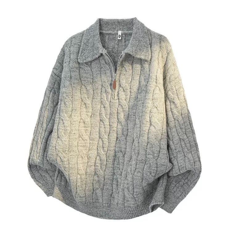 Men's collared sweater, 2026 new autumn style, half-zip pullover, thick knitted cable knit top, source factory.