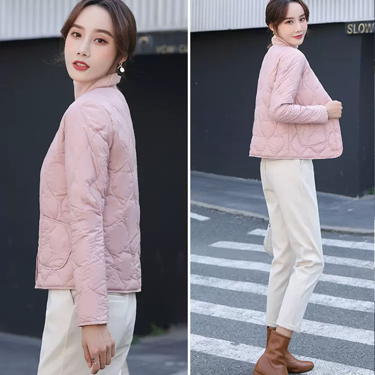 冬季女款羽绒服修身圆领女棉衣气质通勤保暖外套白鸭绒轻薄外衣