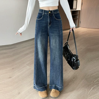 小个子直筒微喇裤女2026新款秋季穿搭宽松显瘦高腰阔腿喇叭牛仔裤