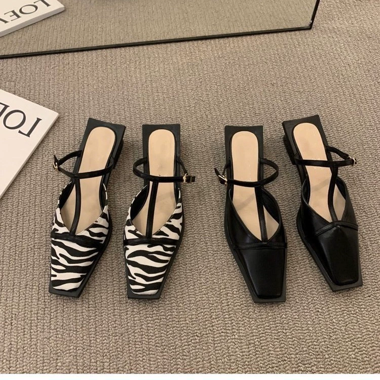 2025 новых летних модных балеток-сандалий на низком каблуке с квадратным носком для улицы, оптом