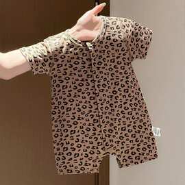 【品质】夏日可爱风豹纹短袖连体衣婴儿夏季薄款哈衣宝宝爬服
