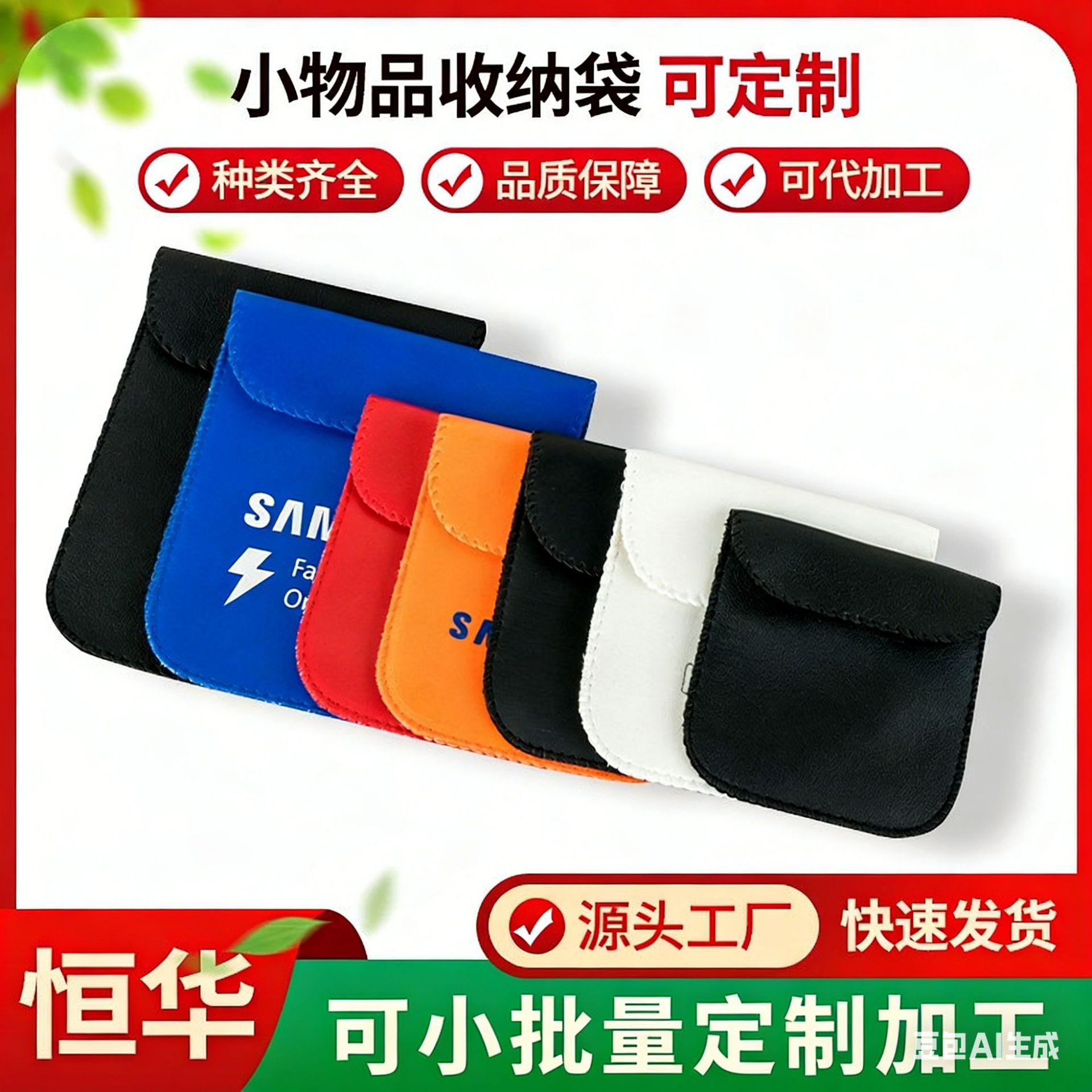 跨境礼品袋PU皮魔术贴收纳袋数据线耳机线免费拿样包包