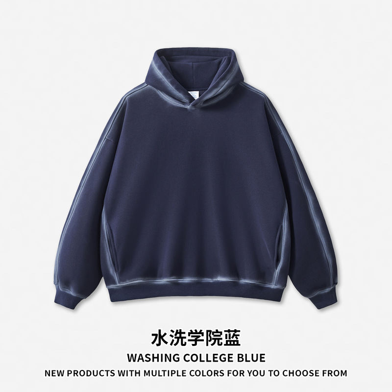 DE男装|跨境喷马骝350G连帽卫衣男ins重磅水洗抓绒连帽卫衣hoodie|undefined