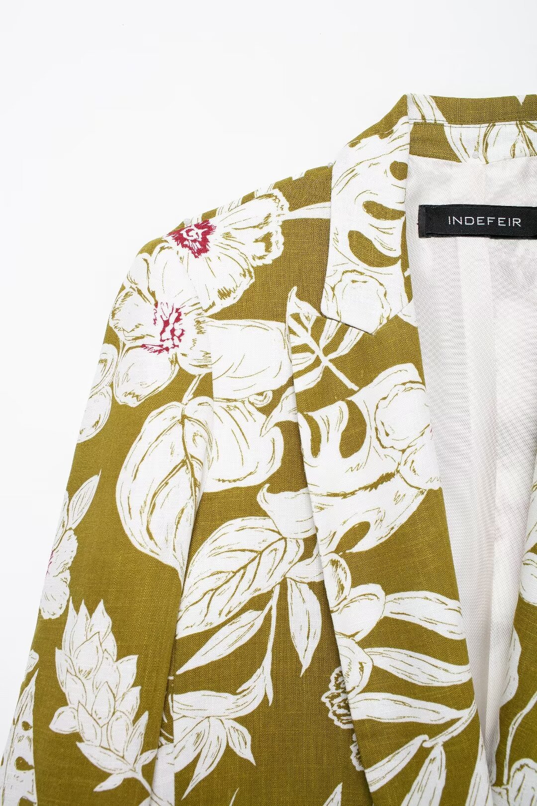 Women's linen blend flower print suit jacket pants dress set_voghion.com