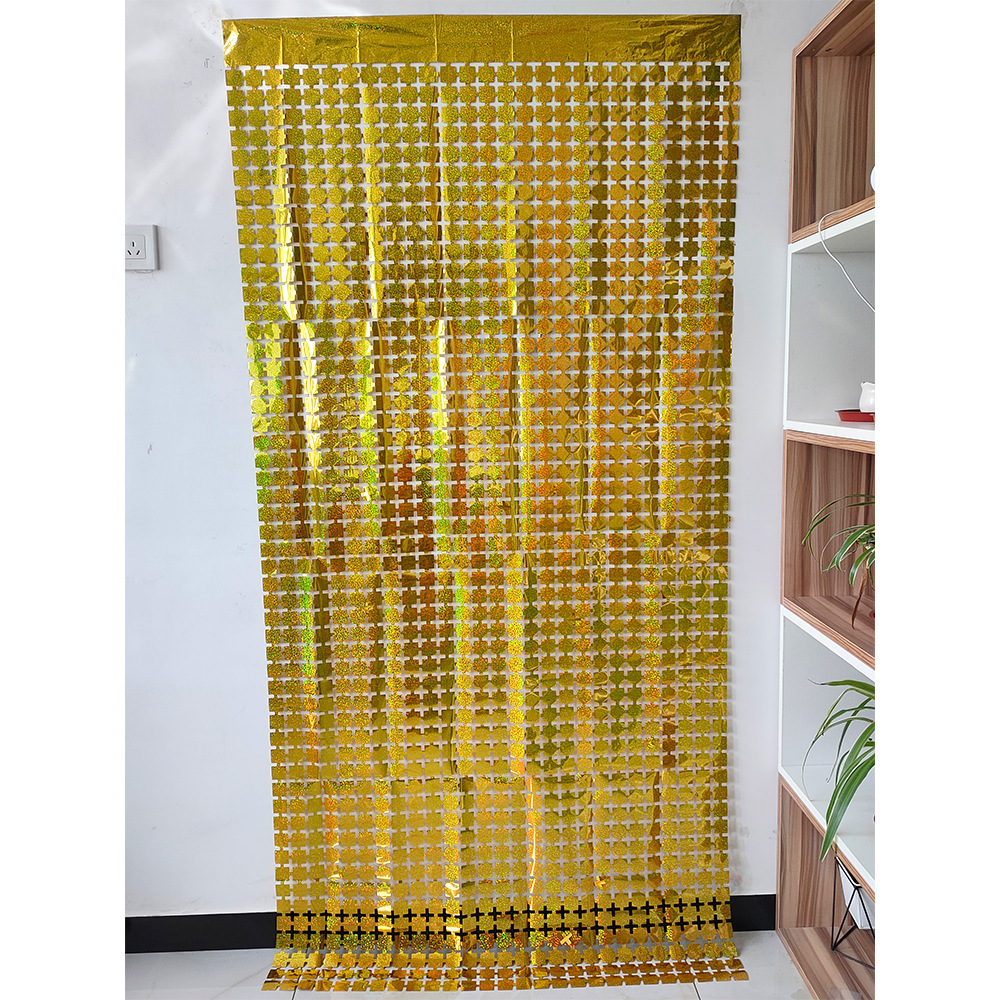 Cortina de seda de lluvia nueva decoración del partido pequeña cortina cuadrada transfronteriza escena diseño fiesta suministros Golden Laser cortina cuadrada
