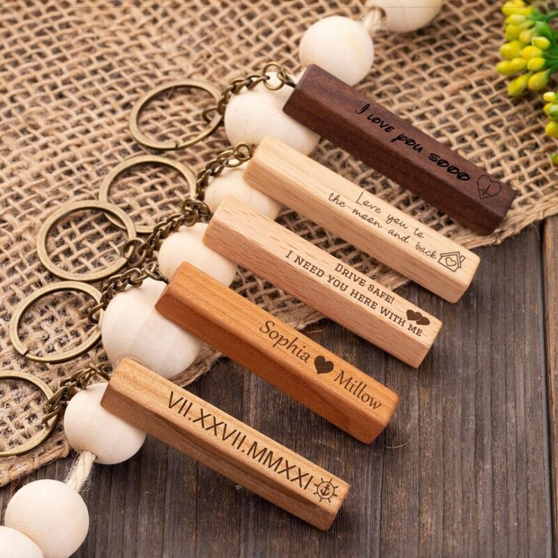 New Manufacturer Etsy Popular Wooden Keychain Wooden Block Keychain Couple Keychain Creative Key Pendant