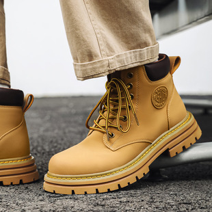 Rhubarb Boots British Tooling Martin Boots Men's Short Boots 2024 Spring and Autumn Single Boots Thick Bottom Joker Mountaineering Boots 6519-X