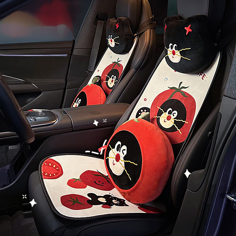 Cute cartoon cat car headrest and lumbar support, plush car seat cushion, new car interior accessories Cute cartoon cat car headrest and lumbar support, plush car seat cushion, new car interior accessories