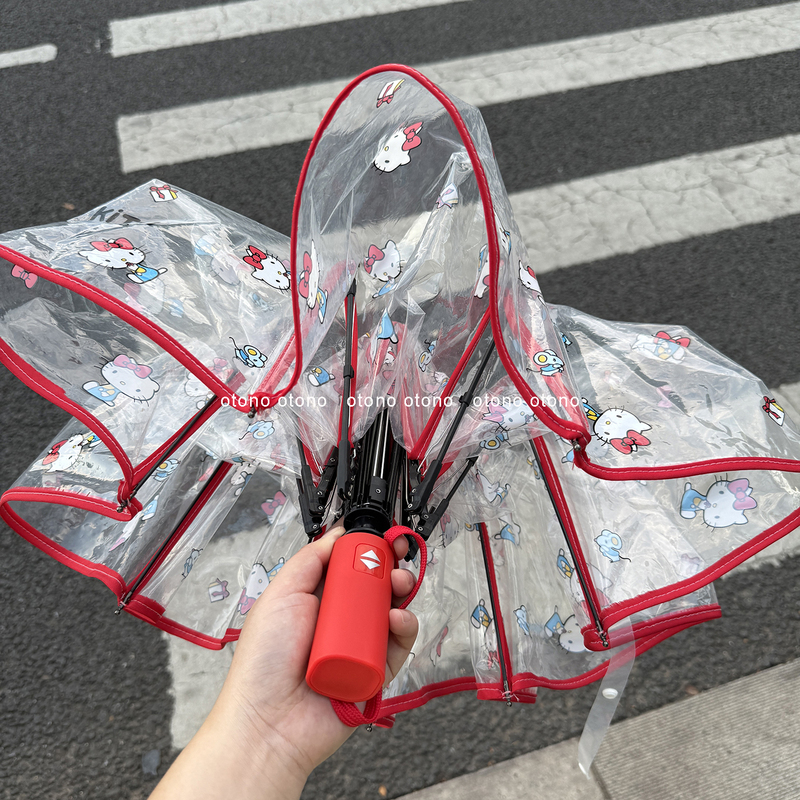 Kt Cat High-Appearance Value Girly Sun Umbrella Student Umbrella Hellokitty Cute Transparent Automatic Folding Umbrella