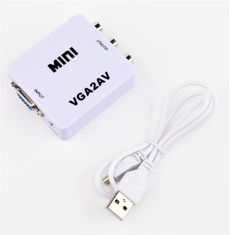 MINI VGA转AV转换器 录像机接老电视转换线 监控转音视频PC TO AV