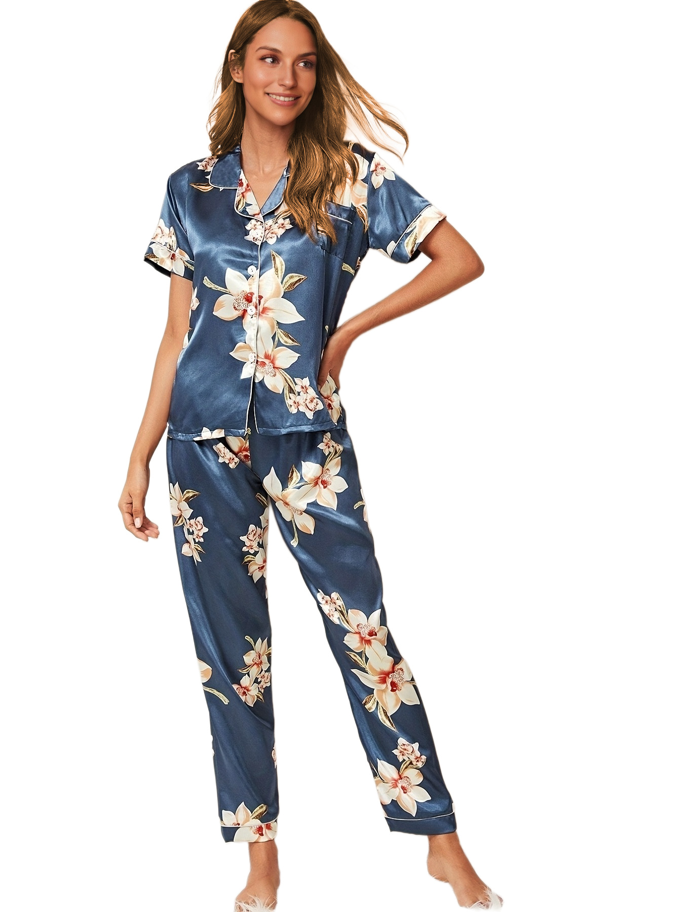 Women's Casual Leaves Flower Imitated Silk Polyester Pants Sets display picture 4