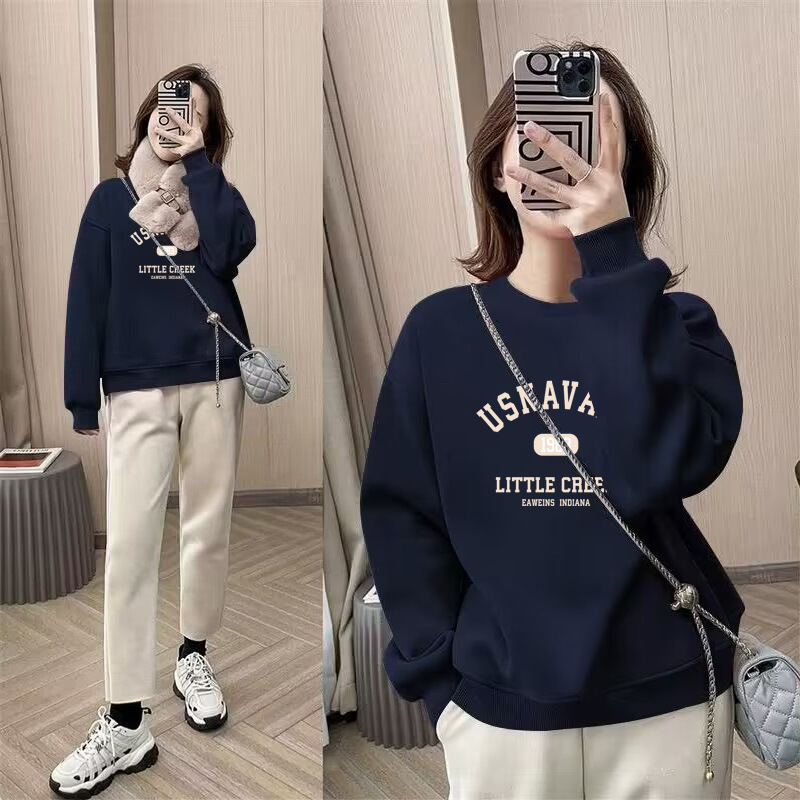 Round Neck Pullover Bottoming Shirt Fleece-Lined Thickeneded Sweatshirt for Women 2025 Autumn and Winter New Loose Korean Style Trendy Couple Jacket Round Neck Pullover Bottoming Shirt Fleece-Lined Thickeneded Sweatshirt for Women 2025 Autumn and Winter New Loose Korean Style Trendy Couple Jacket