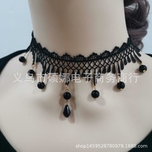 欧美复古宫廷哥特式颈链个性特色多层水晶蕾丝项链choker锁骨链
