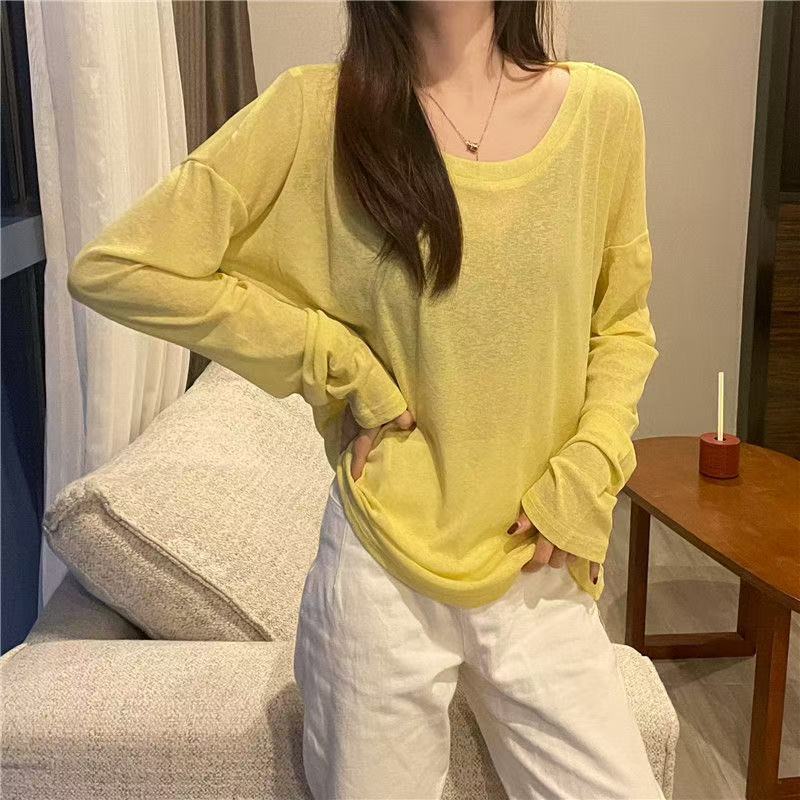 今年人気の日焼け止めシャツ、女性用長袖Tシャツ、大きいサイズ、万能無地インナー、薄手エアコン付きブラウストップス|undefined