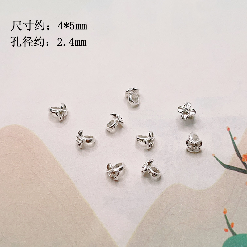 s925 silver gold-plated bow with diamond-studded flower ball, spacer beads, barrel beads, bracelet, necklace, DIY semi-finished accessories wholesale