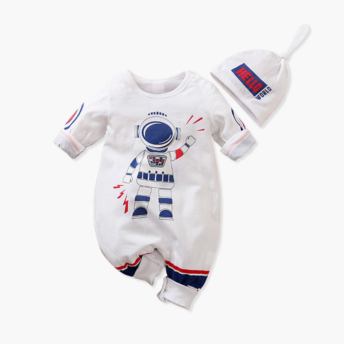Baby onesie with long sleeves and a hat for summer, cartoon cute and super adorable, crawler suit, drop shipping one piece