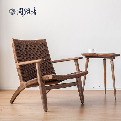 Frequency Matchers/Klaus Woven Rope Chairs Balcony Wooden Leisure Chair Nordic Home Single Sofa Chair Hazelnut Wood