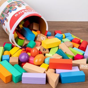 Large Toy Set of 100 Wooden Building Blocks for Children, Educational Large-Sized Pieces, Baby Gift Castle Toy