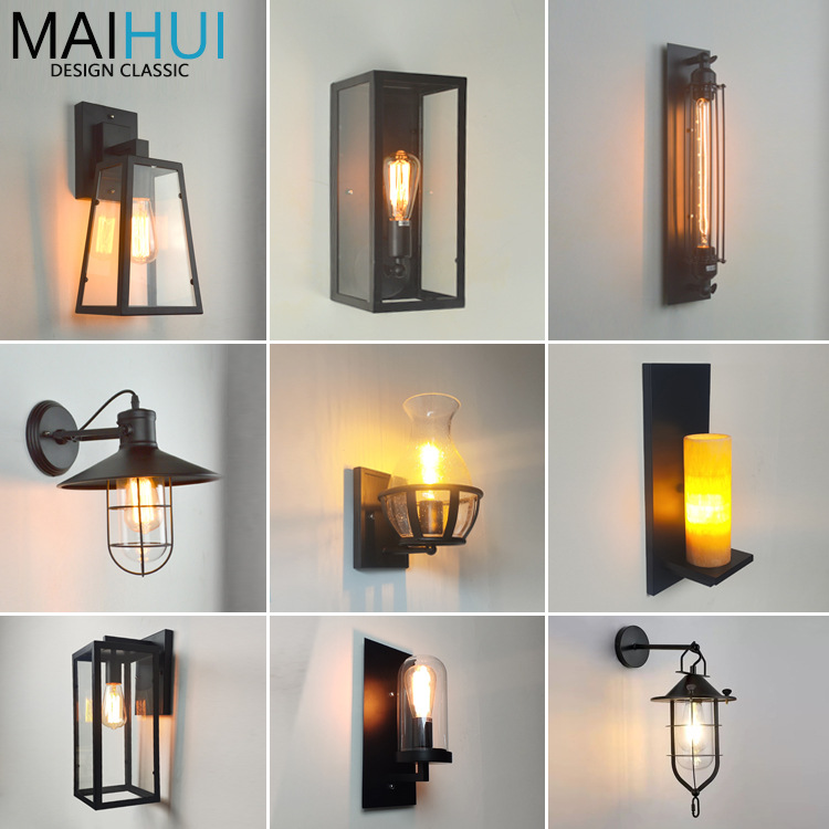 Retro American Bar Cafe Milk Tea Shop Homestay Wall Lamp Bird Cage Away Warehouse Iron Frame Stone Wall Lamp