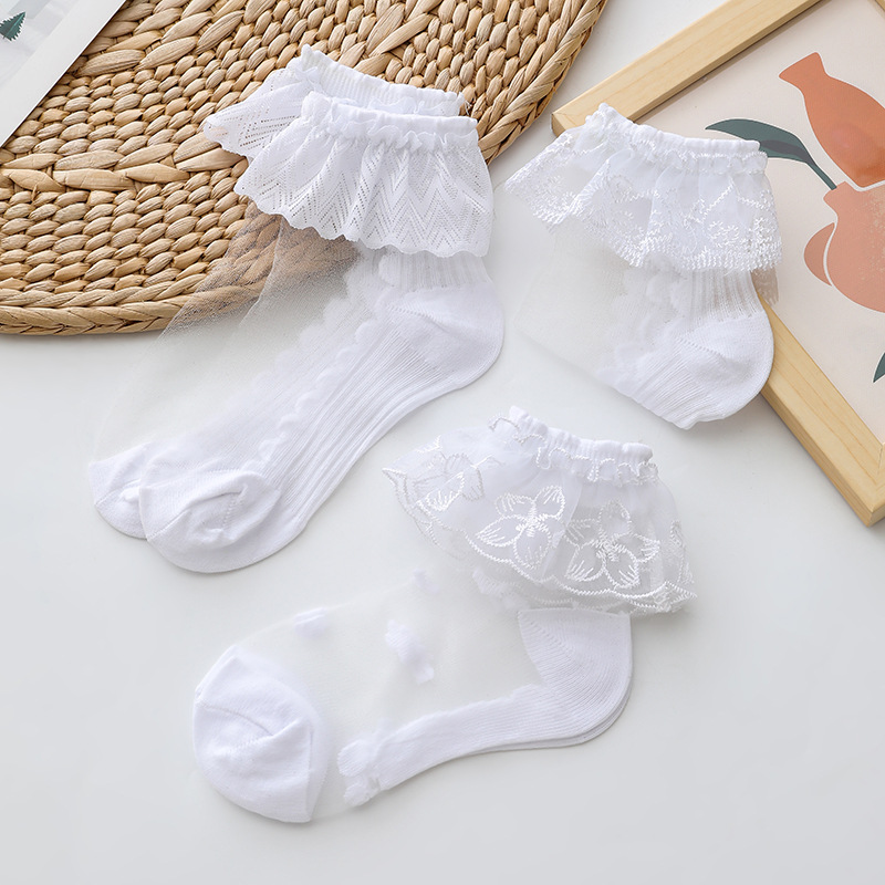 2022 summer new children's socks girls lace lace socks Princess mesh glass stockings girls White