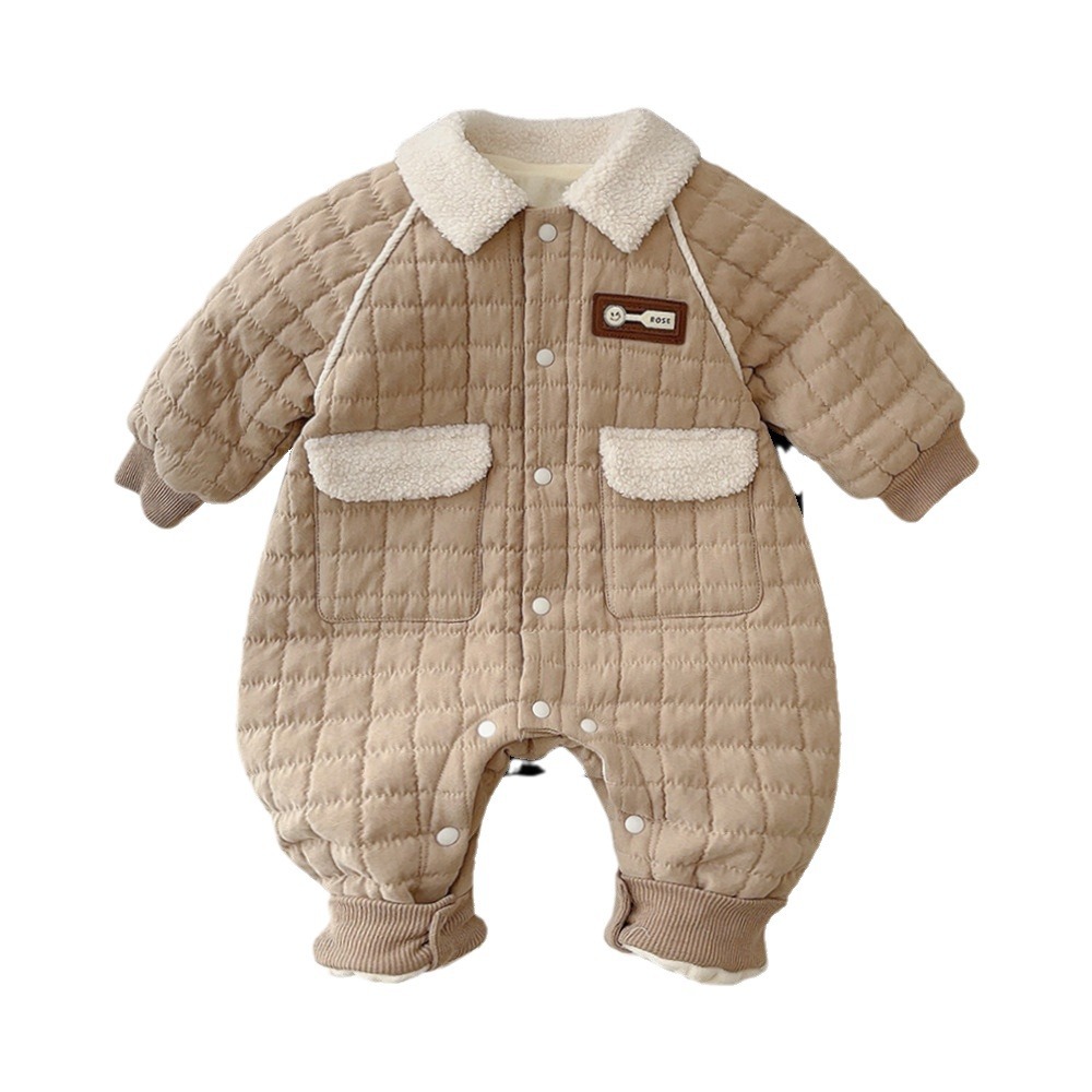 Ropa de bebé, ropa de otoño e invierno, mamelones abrigados de algodón acolchado, bebé de 0-2 años, más mono acolchado de terciopelo, ropa acolchada de algodón