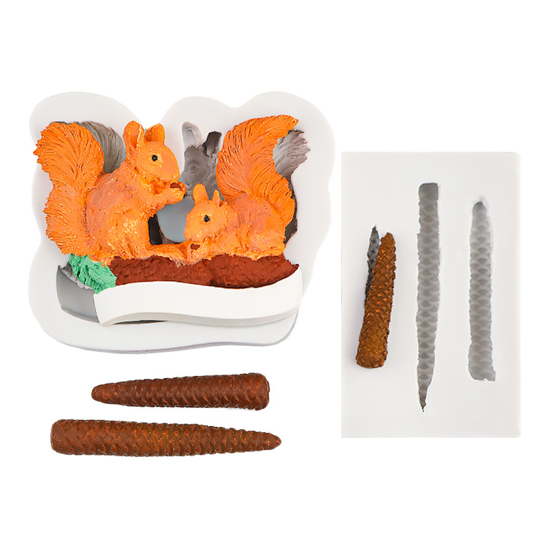 Molde de silicona con forma de piñas de dos ardillas