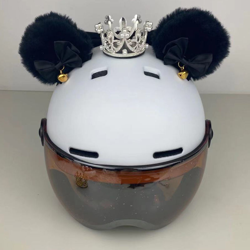 Cute Helmet Bear: Motuoche Auto Parts and Accessories - black-ear-black-ribbon-silver-crown