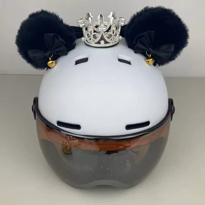 Lolita Cute Helmet Bear: Motosiklet dəbilqələri - black-ear-black-silk-mid-silver-crown