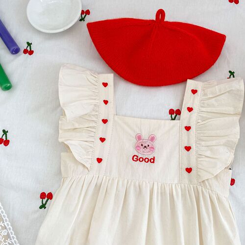 ins summer baby clothes small love flying sleeves triangle khaki cute rabbit embroidery square collar bag fart clothing rompers