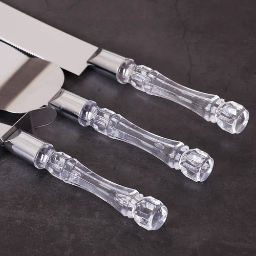 Stainless Steel Roller Pizza Knife Crystal Handle Cake Knife Bread Knife Baking Tools Three-piece Set Factory Direct Sales