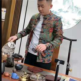 老板同款唐装男士碎花中国衬衫外套长袖时尚潮流休闲夹克外穿棉衣