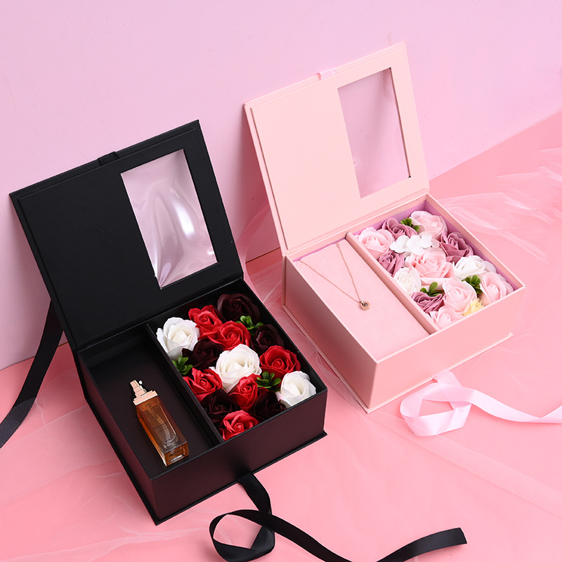 圣诞节神秘透明开窗鲜花礼品盒结婚伴娘伴手礼盒  永生玫瑰花盒