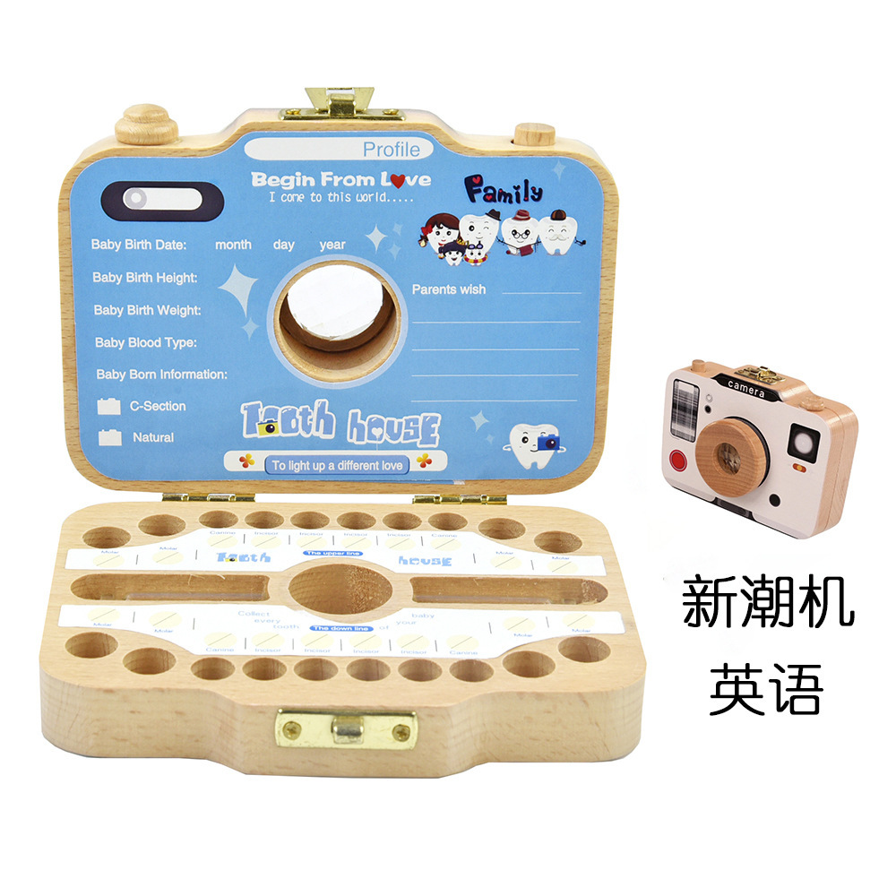 Tooth House estilo explosivo transfronterizo para niños, hombres y mujeres, caja de almacenamiento de dientes de leche para bebés, marco de fotos de madera personalizado, recuerdo de pelo de lanugo de dientes