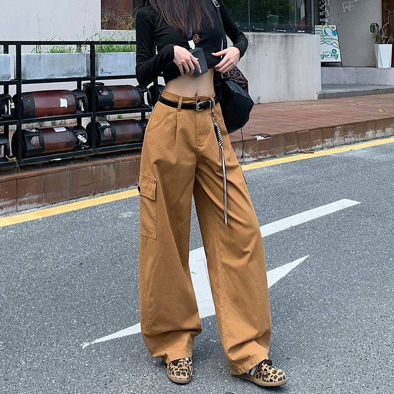 ins潮流工装女裤2025秋冬季新款宽松阔腿裤时尚休闲大直筒牛仔裤|undefined