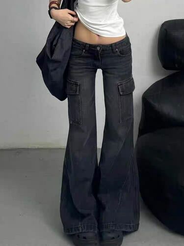 American-style spicy mini workwear bell-bottom jeans for women, new pocket slimming hidden leg pants, fashionable casual pants