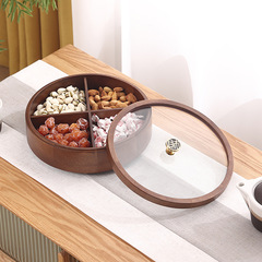 Rotating wooden nut plate with cover, Chinese New Year style candy box, wedding snack and dry fruit storage container