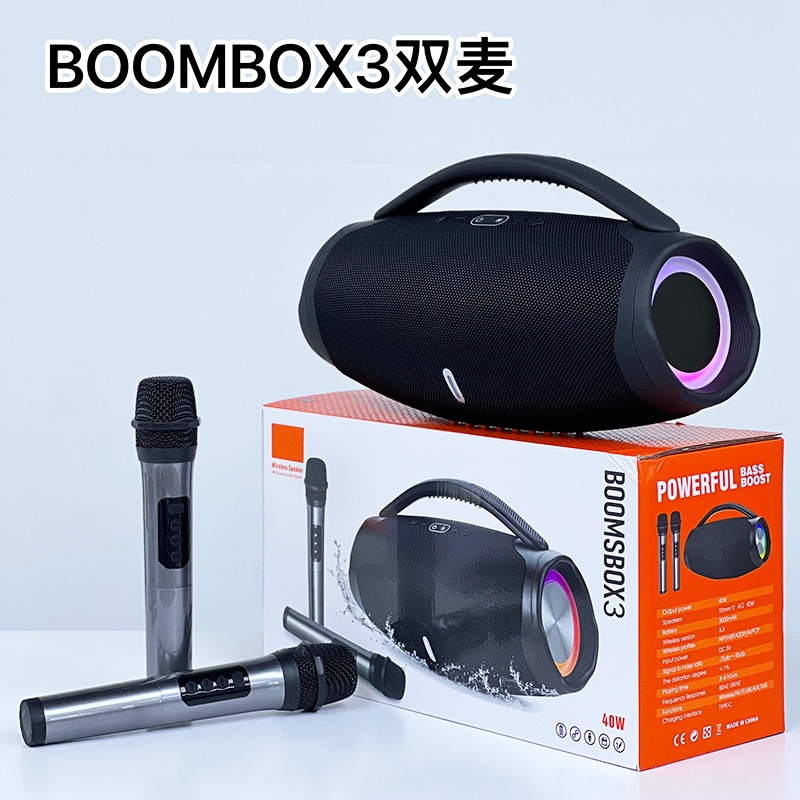 Boombox3/B30Led Light Portable Speaker with High Volume 40W Dual Microphone Battle God Bluetooth Karaoke Speaker