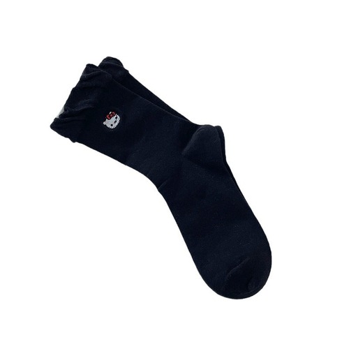 New Japanese-style double-layer bubble mouth cute school sock for girls, mid-calf length, cat cartoon embroidery, pure cotton, fluffy socks